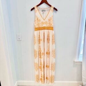 A. Calin by Flying Tomato cream and yellow boho floral Maxi dress crochet M